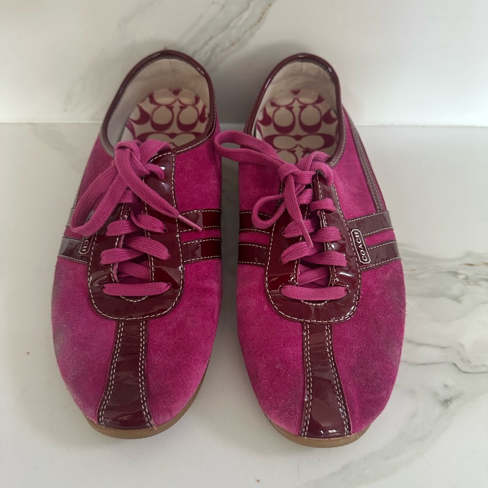 Coach Ellie Women's pink wine suade & patent leather sneakers